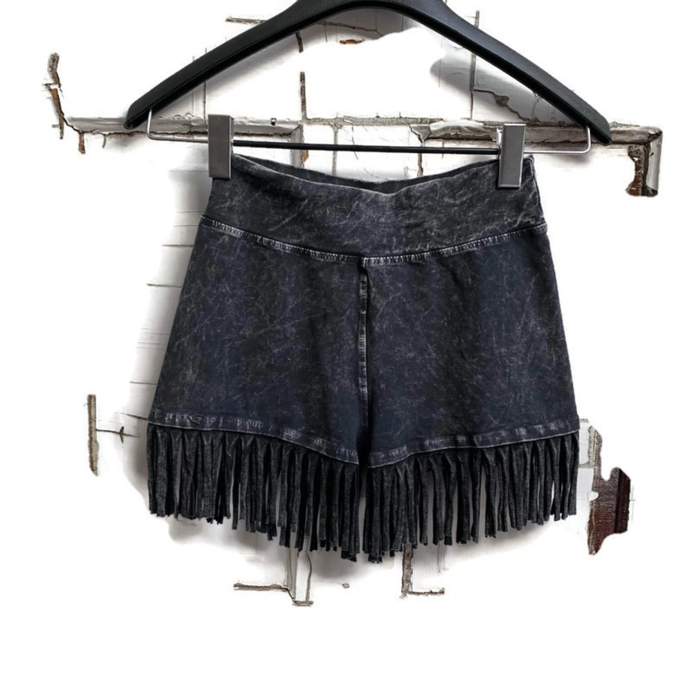 T-Party acid washed fringe spandex shorts festival